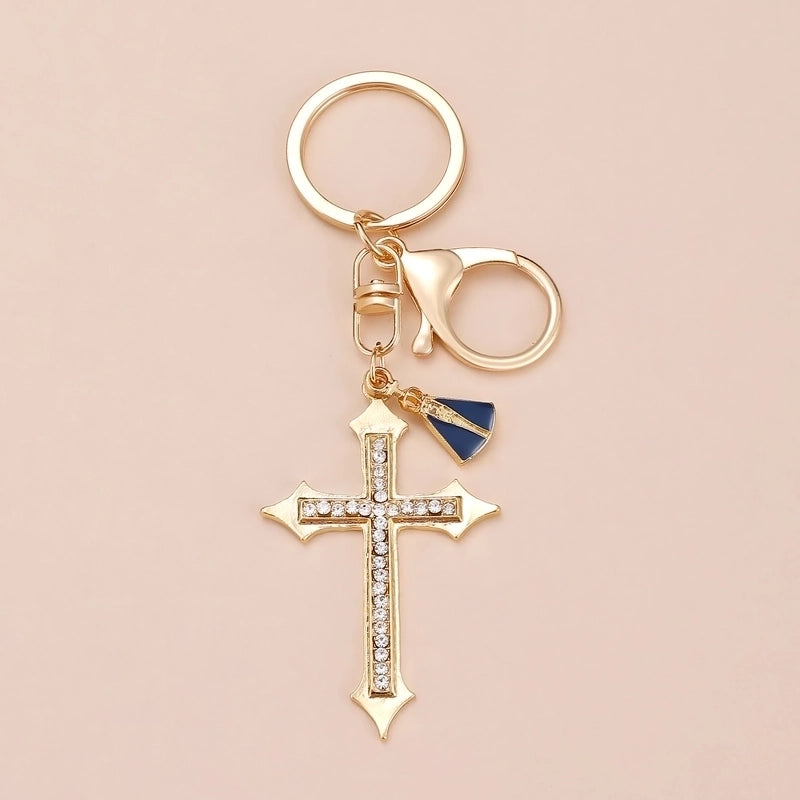 Minimalist Cross Alloy Inlay Rhinestones Women’s Keychain