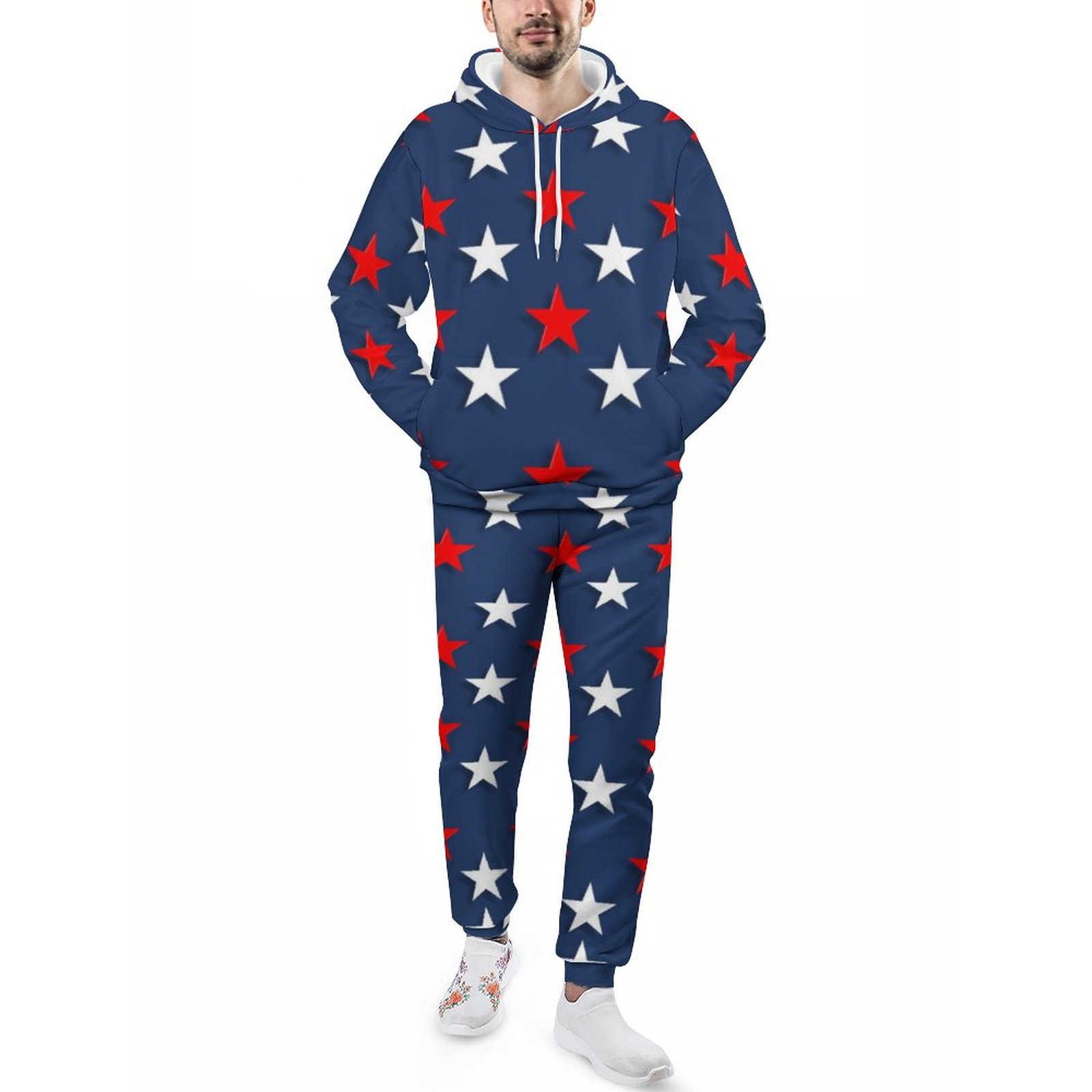 Stars Red White Blue Patriotic 4Th July Men's Tracksuit 2 Piece Hoodie Sweatsuit Sets Guys Casual Jogging Athletic Suits