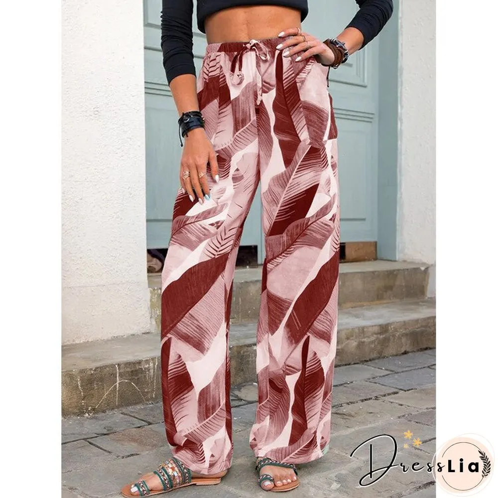 Summer New Printed Womens Pants Fashion Loose High Waist Wide Leg Casual Streetwear Women