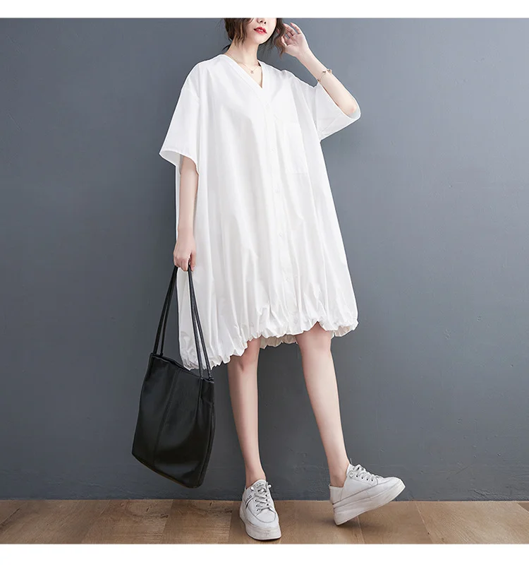 Loose Solid Color Short Sleeve Mini Dress
