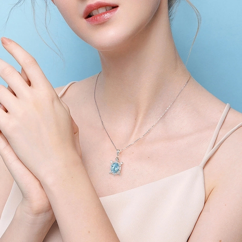 925 Sterling Silver Water Plating Crystal Zircon Cable Chain Handmade Polishing Inlay Tortoise Pendant Necklace