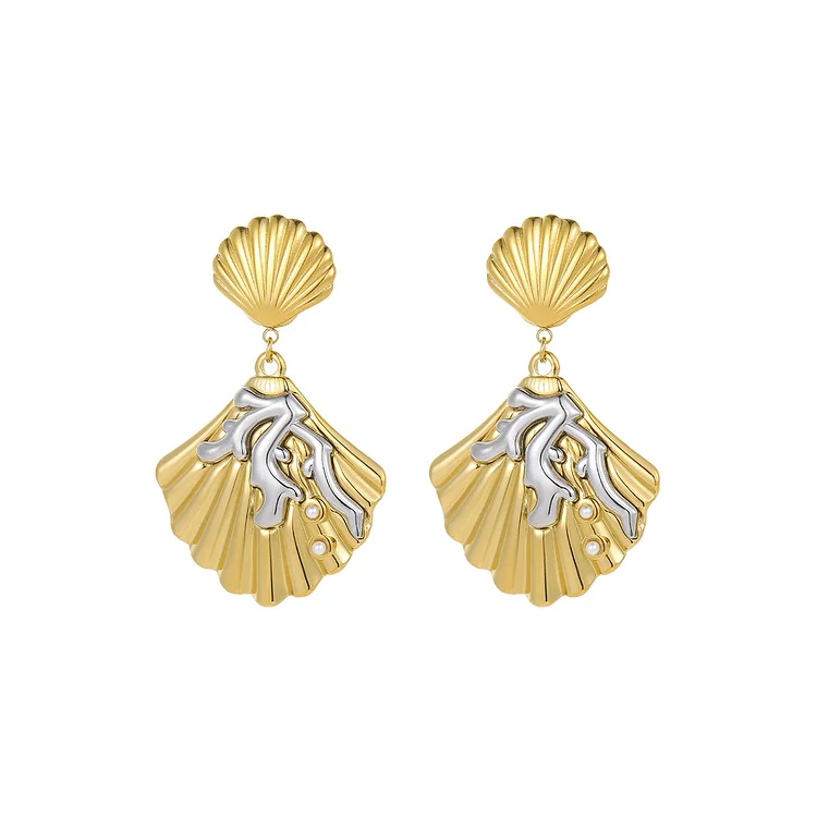 Gold and Silver Coral Shell Texture Earrings