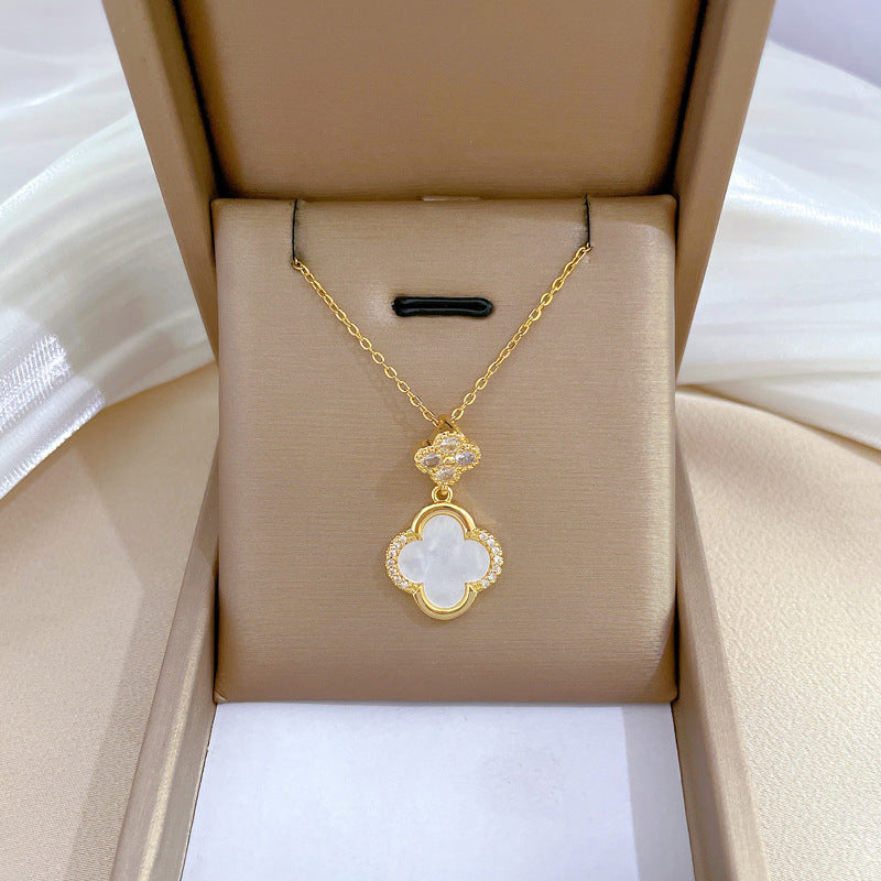 2 Pieces Minimalist Geometric Titanium Steel Diamond Inlay Necklaces