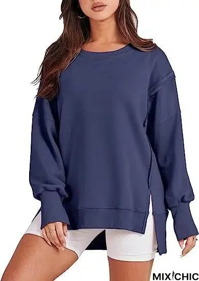 Solid Oversized Sweatshirt Crew Neck Long Sleeve Pullover Hoodies Tops Fashion Fall Women Clothes