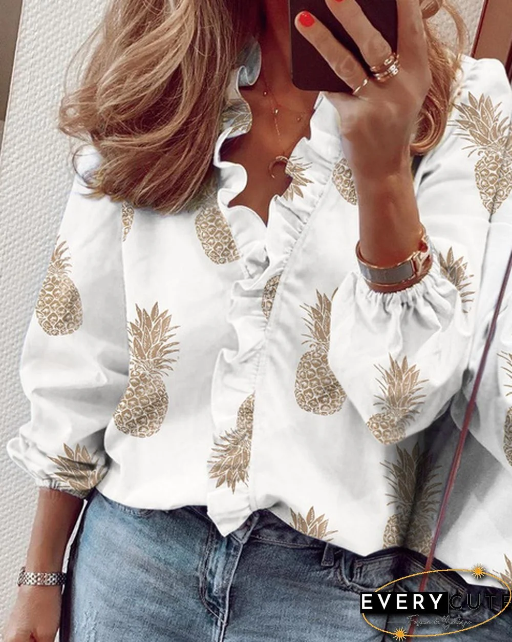 XS-8XL Spring Summer Tops Plus Size Fashion Clothes Women's Casual Long Sleeve Tops Loose T-shirts Deep V-neck Shirts Ladies Flare Tops Solid Color Chiffon Blouses