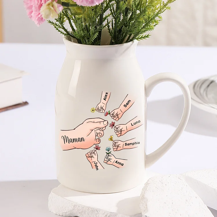 Vase à Fleurs Mains et Enfants 7 Prénoms Personnalisés Décoration de la Maison Jessemade FR