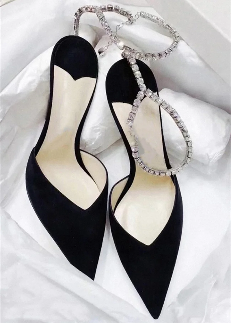 Cartoonh Crystal Sequined Women Pumps Elegant Thin High heels Spring Summer Fashion Chains Party Shoes Sexy Wedding Bridal Shoes