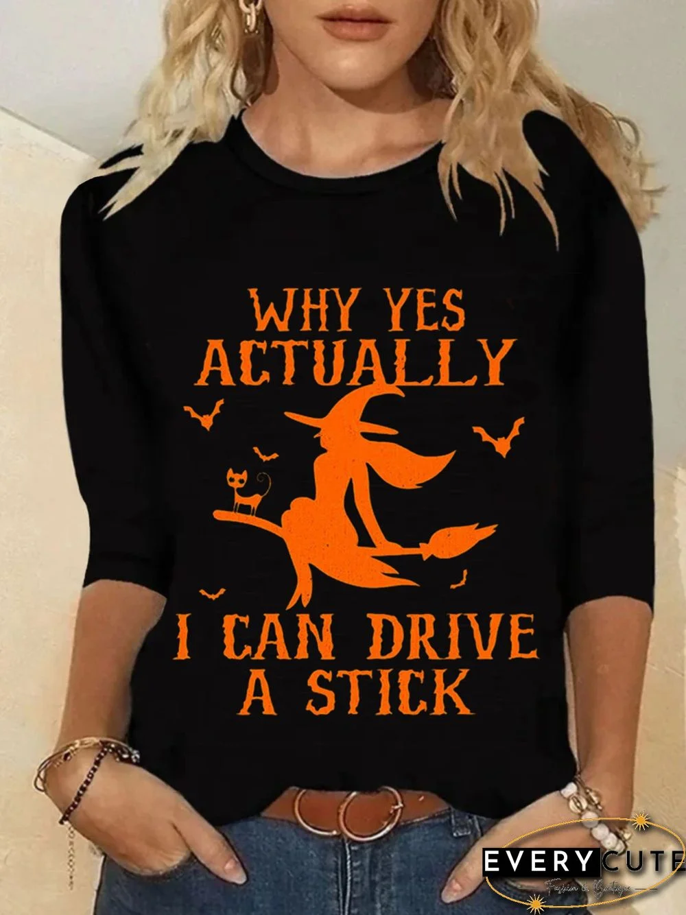 Casual Long Sleeve Round Neck Plus Size Printed Tops T-shirts