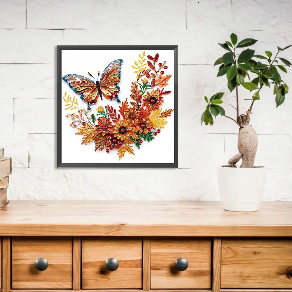 Diamond Painting - Partial Special Shaped Drill - Flower Butterfly(Canvas|30*30cm)