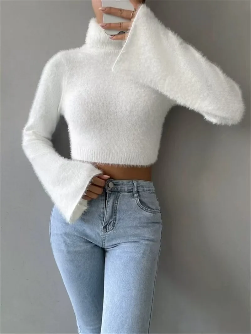 Nigikala Nigikala And Winter New Women's Sweater High-Neck Short-Sleeved Long-Sleeved Solid Anti-Sting Knitted Shirt