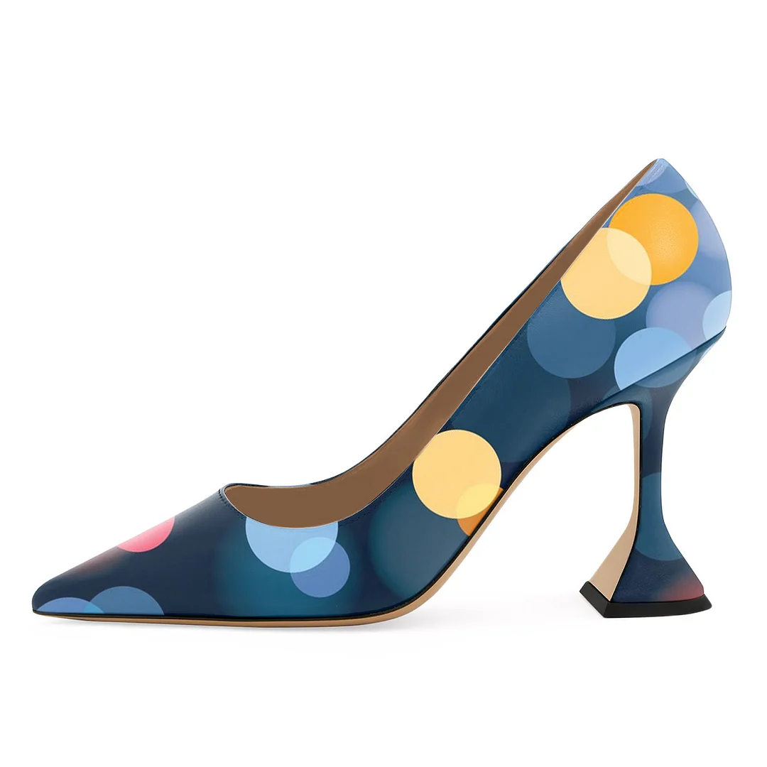 Elegant Blue Colorful Printed Pointed Toe Vegan Leather Pumps