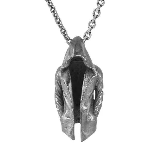 Sterling Silver Assassin Cloak Trench Coat Pendant Necklace