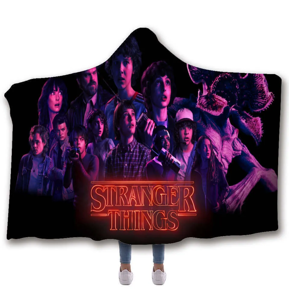Stranger Things Hooded Blanket For children Sherpa Fleece Hoodie Blanket For Sofa Microfiber Mantle Throw Blanket For Travel