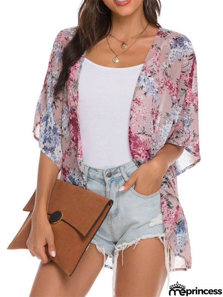 Floral Printed Half Sleeve Chiffon Blouses