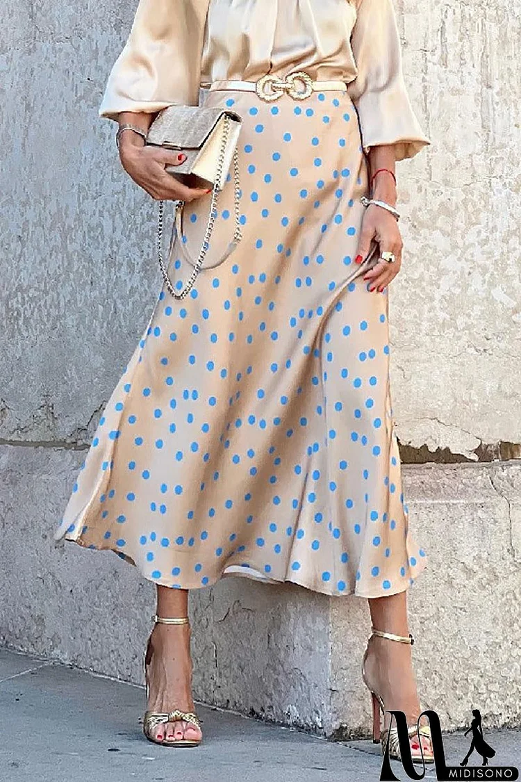 Satin Polka Dots Print Skirt