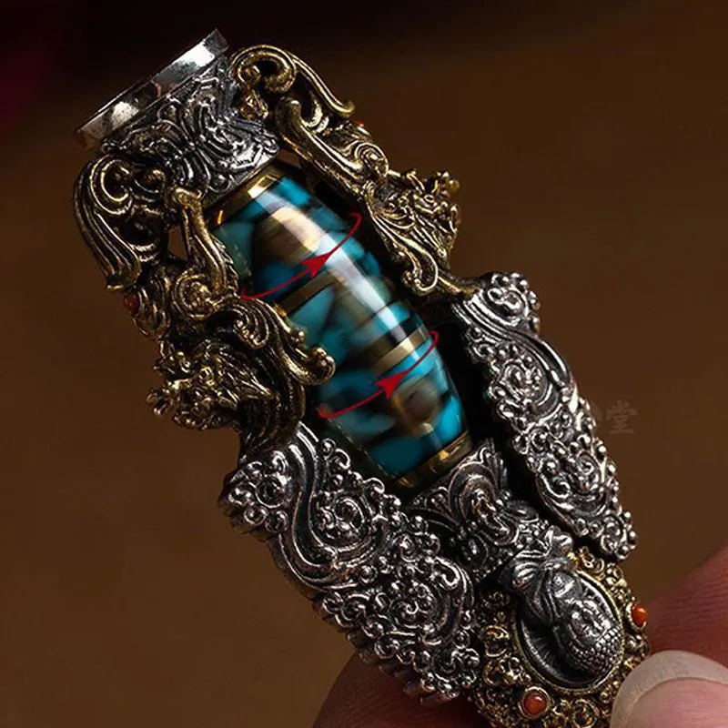 Tibetan Nine-Eye Dzi Bead Turquoise Buddha Wealth Rotation Necklace