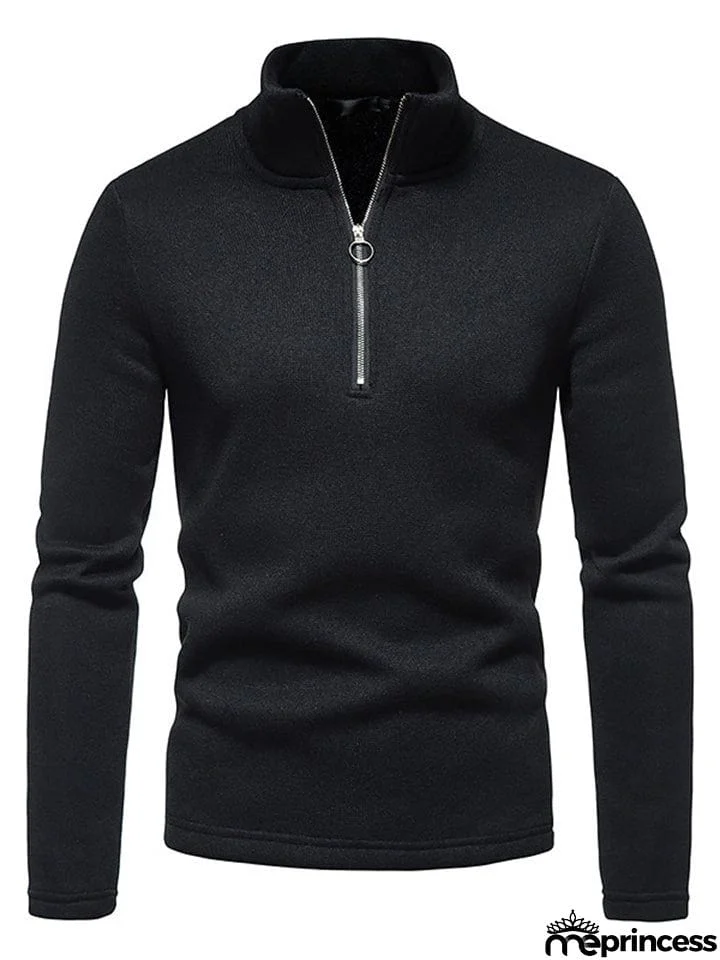 Solid Color High Collar Zip Up Base Tops for Men