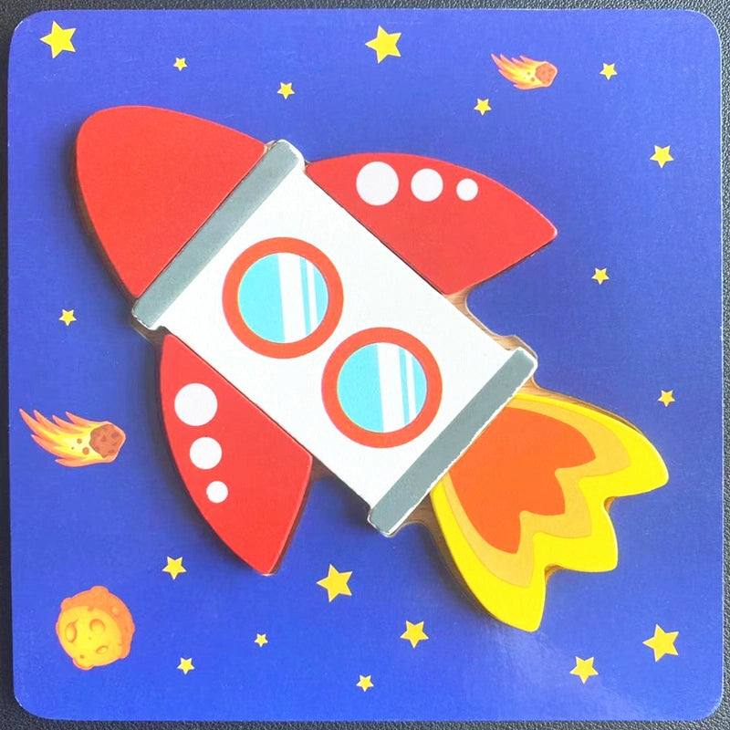 Kindergarten Children’s Enlightenment Early Education Cognition Cartoon Animal Cognition Hand-held Board Wooden Three-dimensional Puzzle Wooden Toys