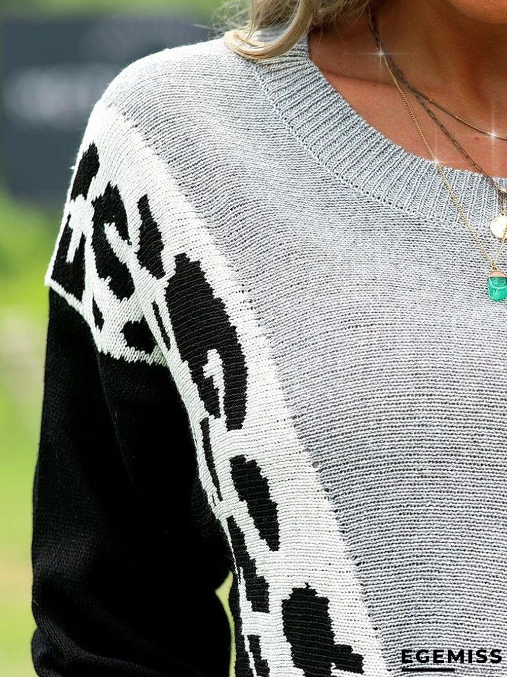Acrylic Casual Long Sleeve Leopard Sweater | EGEMISS