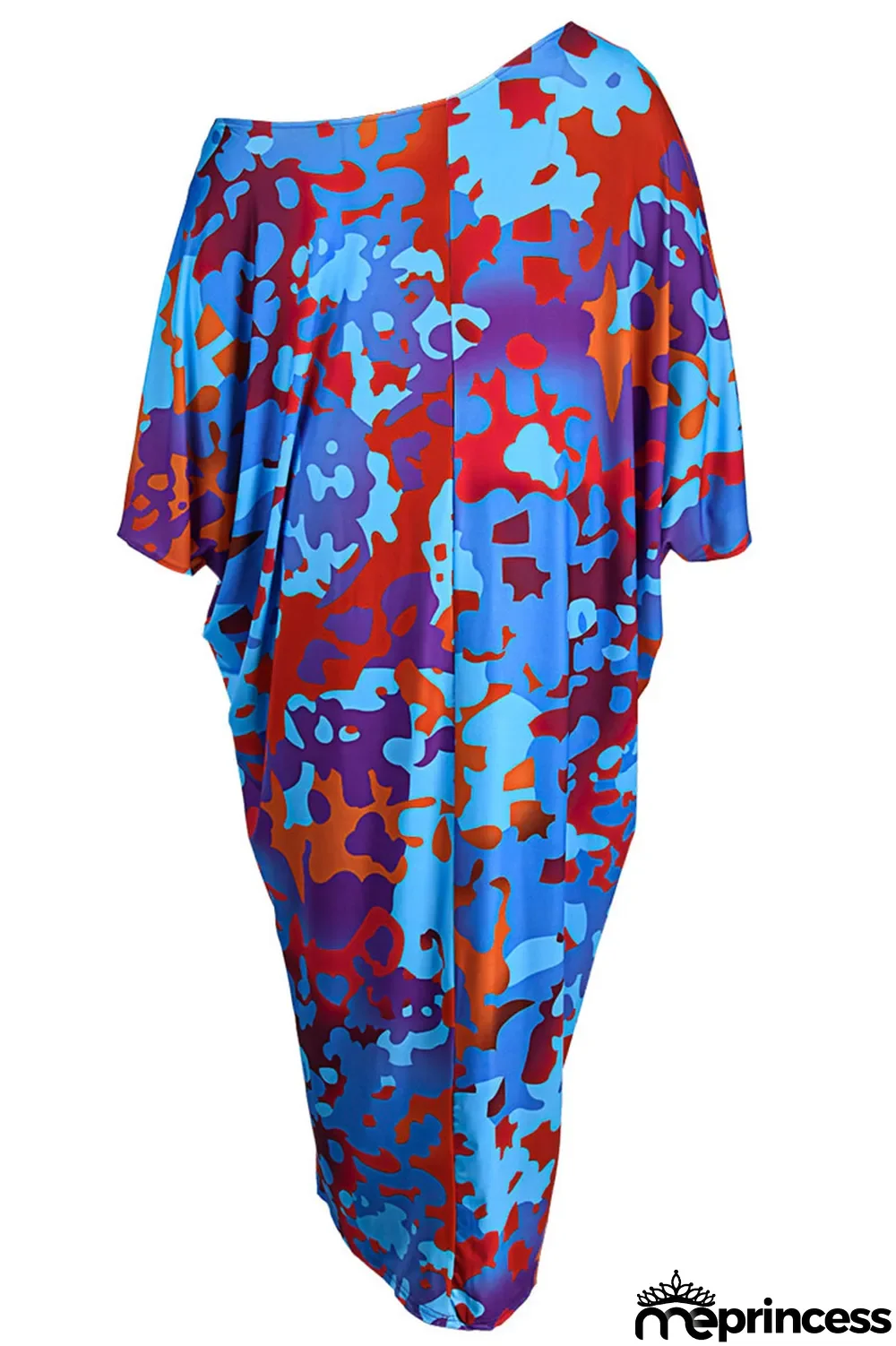 Green Casual One Shoulder Long Sleeves Step Skirt Ankle-Length camouflage Dresses