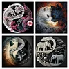 (US Only)4pcs Animal Printed Cross Stitch Kit 40x40cm DIY 11CT Thread Art Needlework