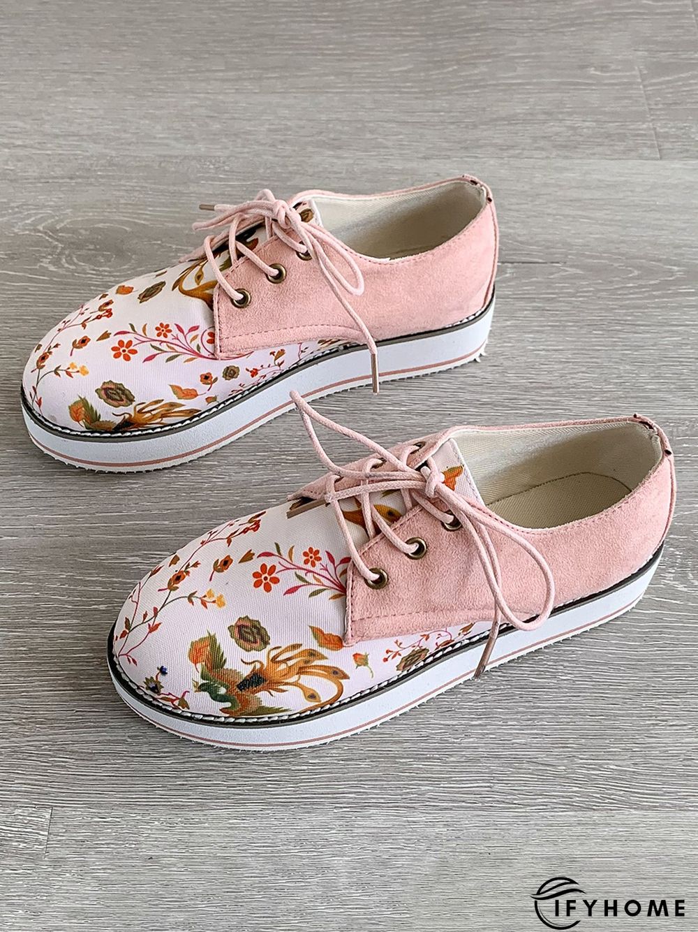 Floral Printed Patchwork Lace Up Shoes | IFYHOME