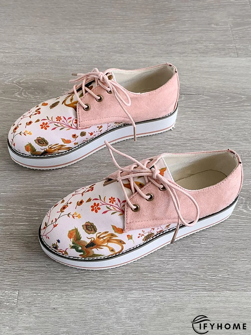 Floral Printed Patchwork Lace Up Shoes | IFYHOME