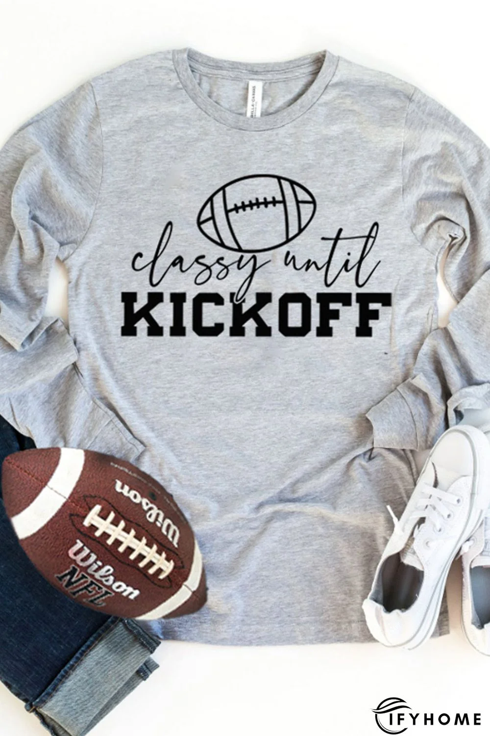 Gray KICKOFF Rugby Letter Print Long Sleeve Top | IFYHOME