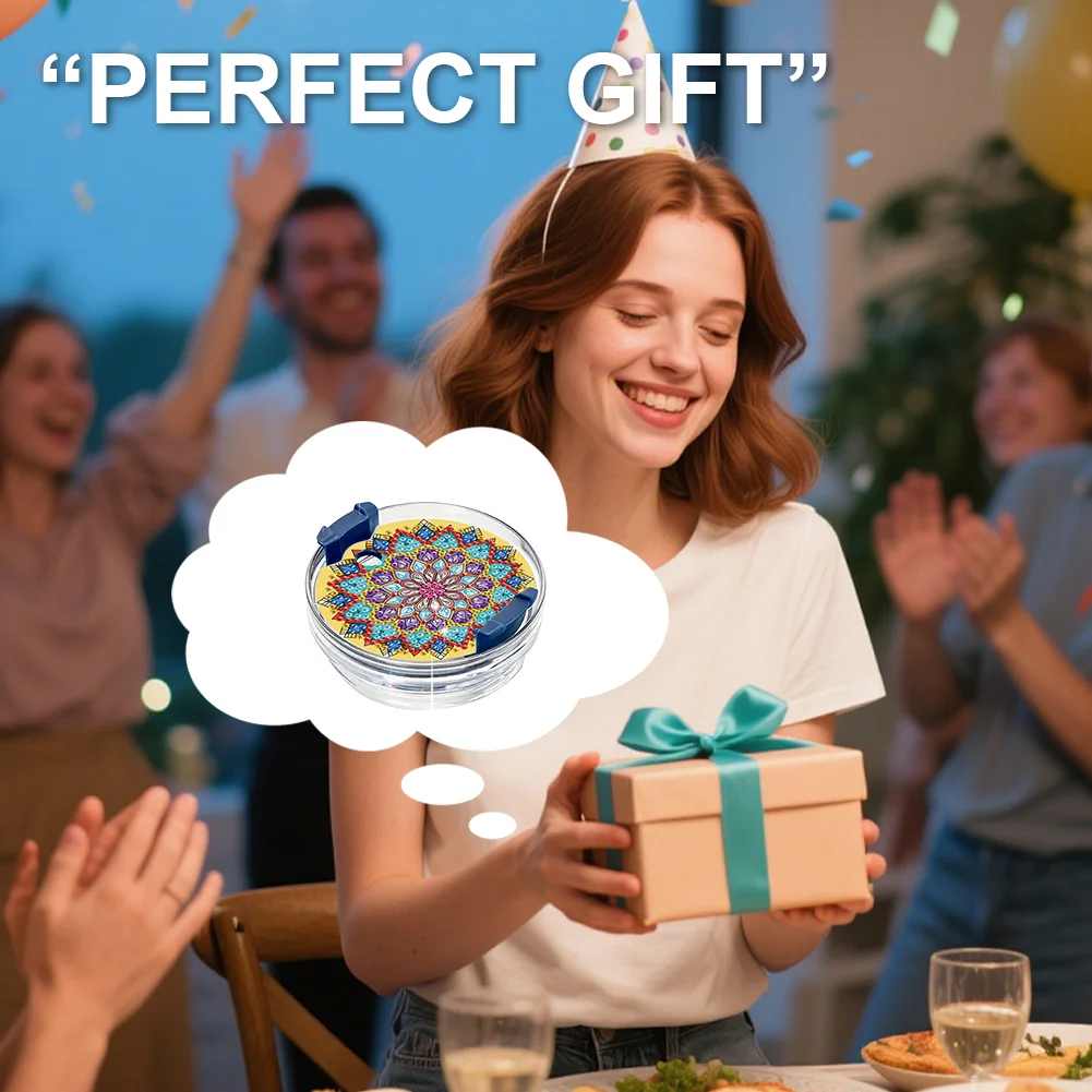 8pcs Mandala DIY Diamond Art Cup Lid Accessories Bling Tumbler Lid Plate