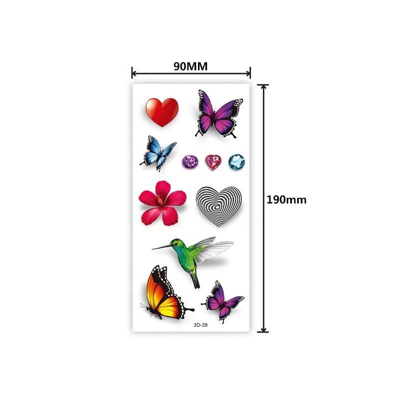 Waterproof 3D tattoo sticker Three-dimensional color printing tattoo sticker Butterfly flower animal color tattoo sticker