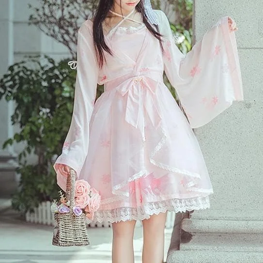 Pink Pastel Goldfish Printing Kimono Dress SP1711495