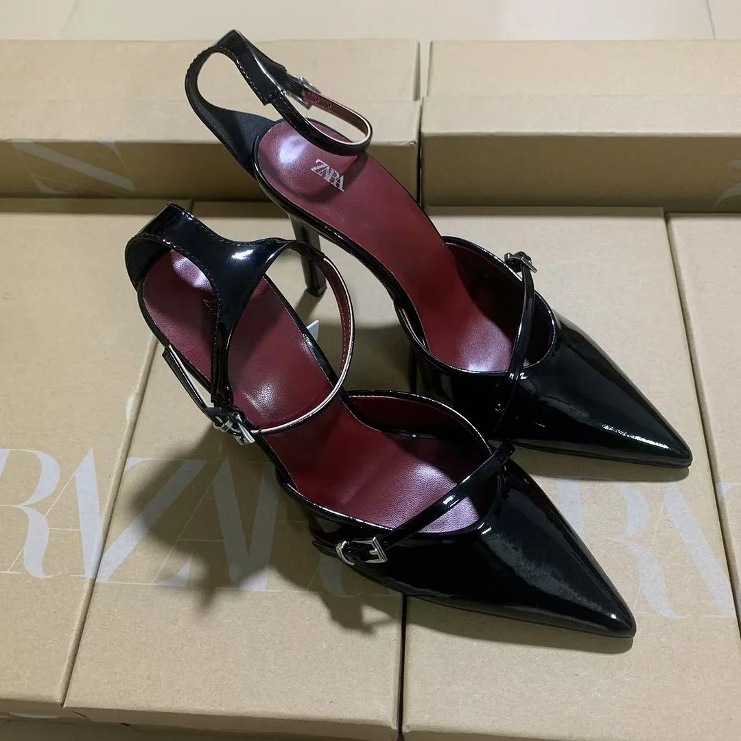 Breakj Breakj The Autumn Of 2025, The New Women's Shoes Black Patent Leather Pointed And High-Heeled High-Heeled Muller Shoes With High Heels.
