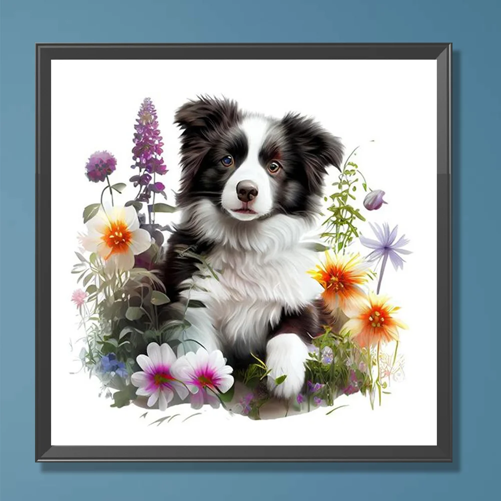 Diamond Painting - Full Round Drill - Border Collie in Grass(Canvas|30*30cm)