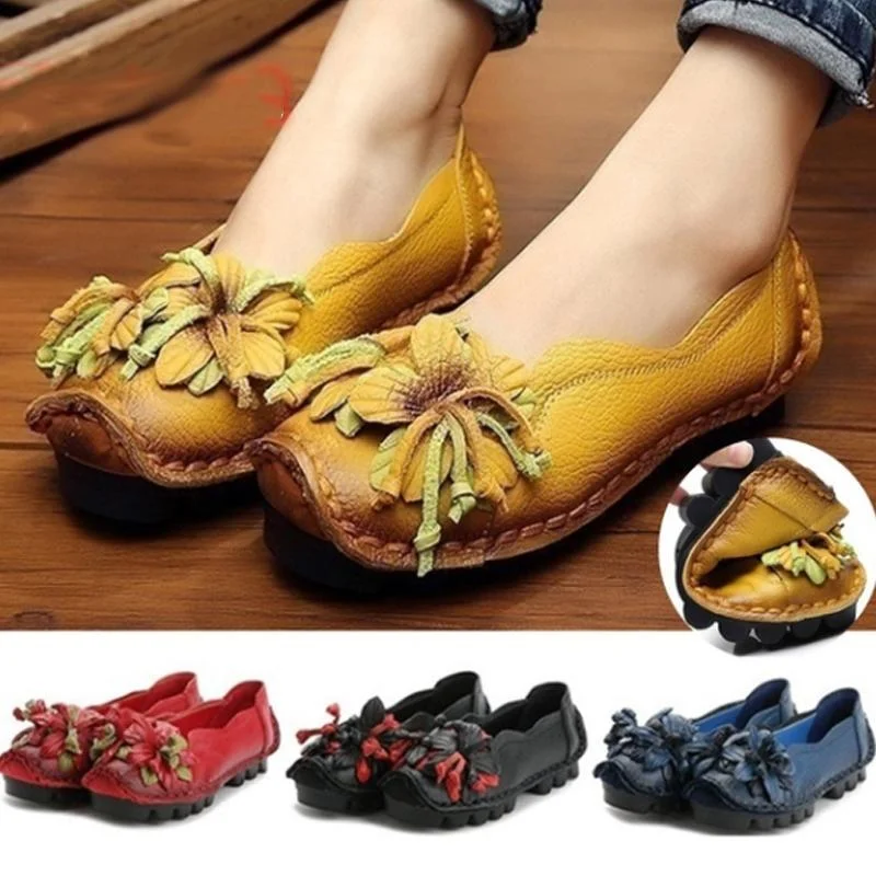 Pantofi casual cu flori, pantofi în stil folk cu talpă moale și flexibilă