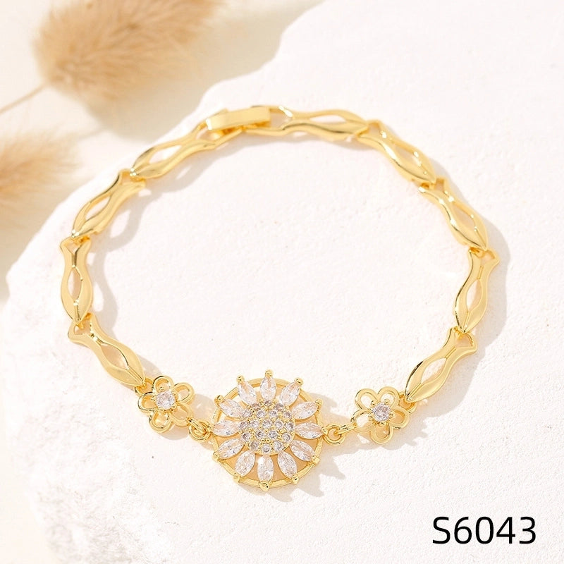 Minimalist Flower Copper Inlay Zircon Bracelets