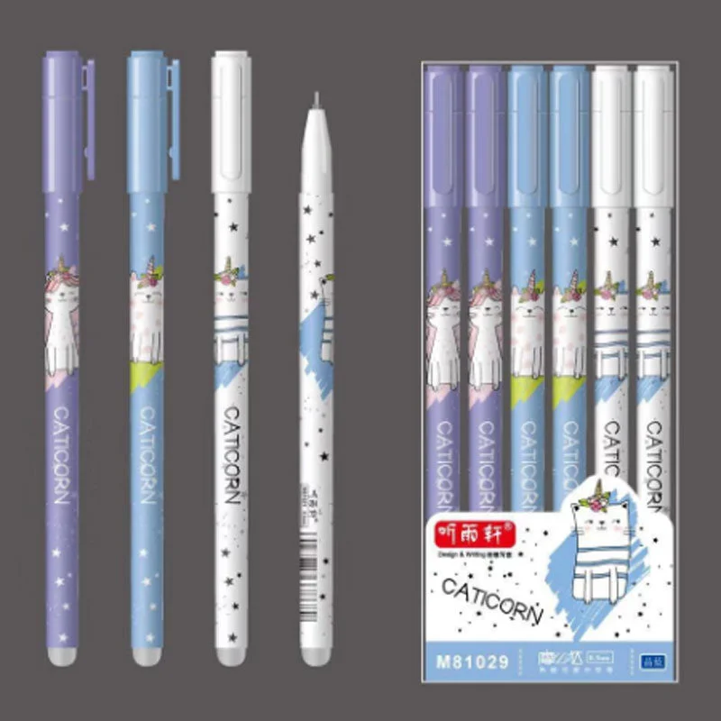12Pcs/Set Unicorn Erasable Gel Pen 0.5mm Blue Black Ink Erasable Refill Rod Washable Handle for School office Writing Stationery