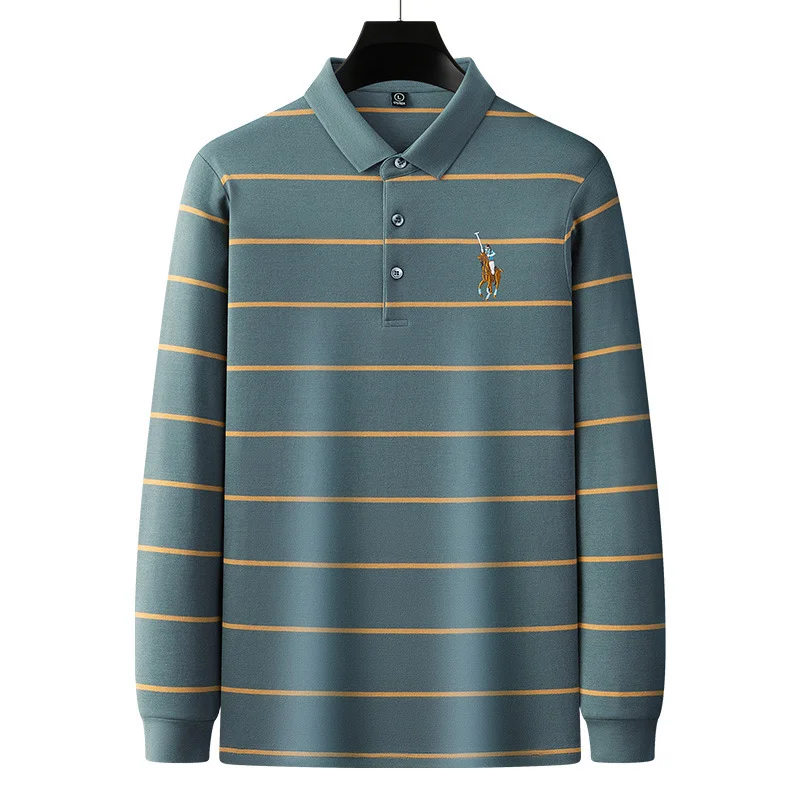 Men's Striped Long Sleeved Autumn Business Polo Shirt
