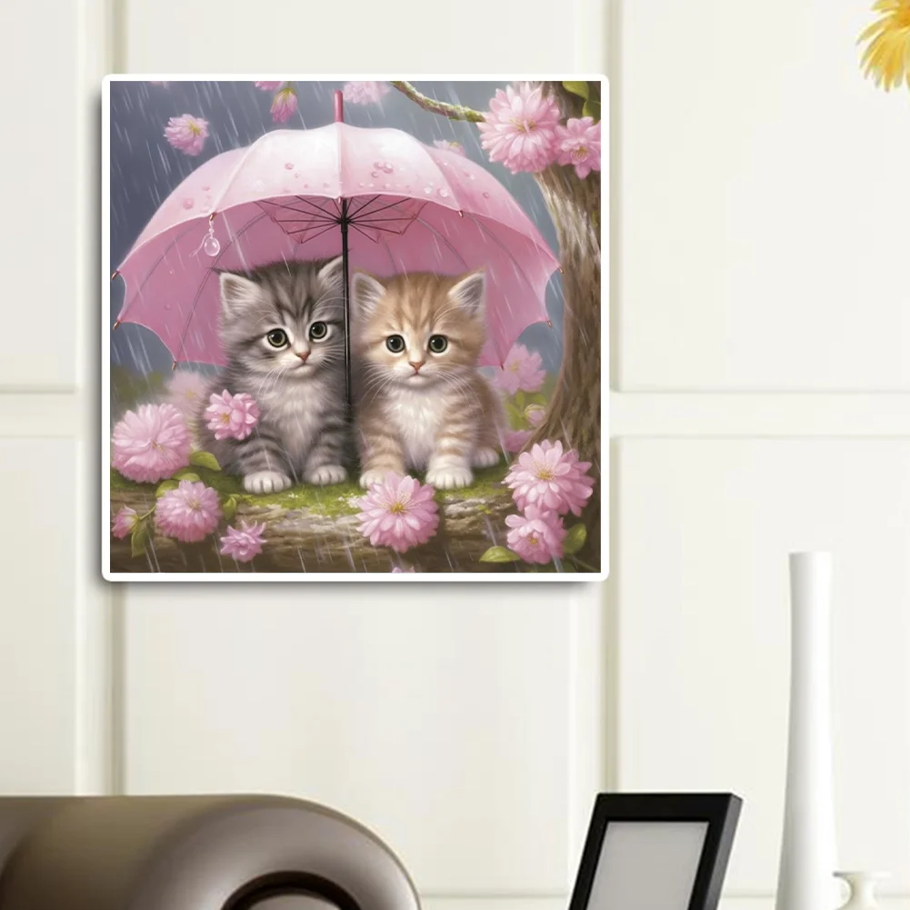 Diamond Painting - Full Round Drill - Umbrella Cat(Canvas|40*40cm)