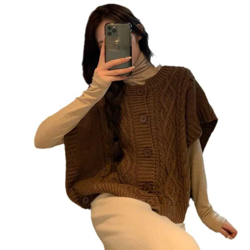 Uveng Uveng New Loose Lazy Wind Sweater Coat Knit Cardigan Vest Vest Early Autumn Fold Wear Jacket Female Build