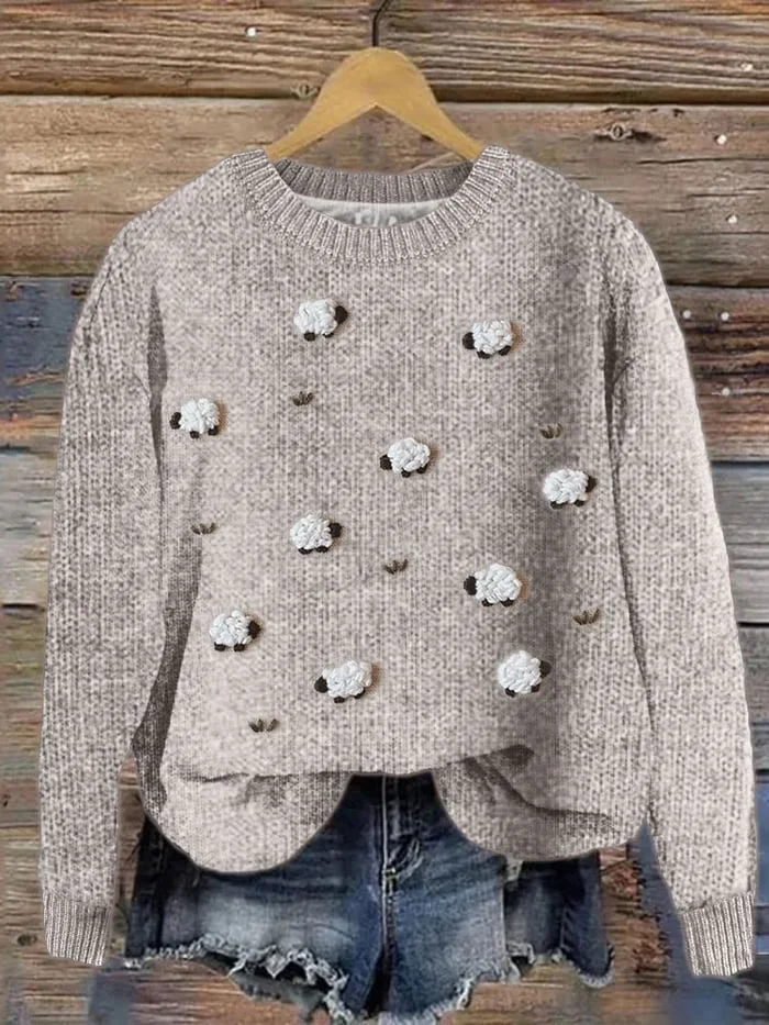 Women's Fuzzy Sheep Print Sweatshirt