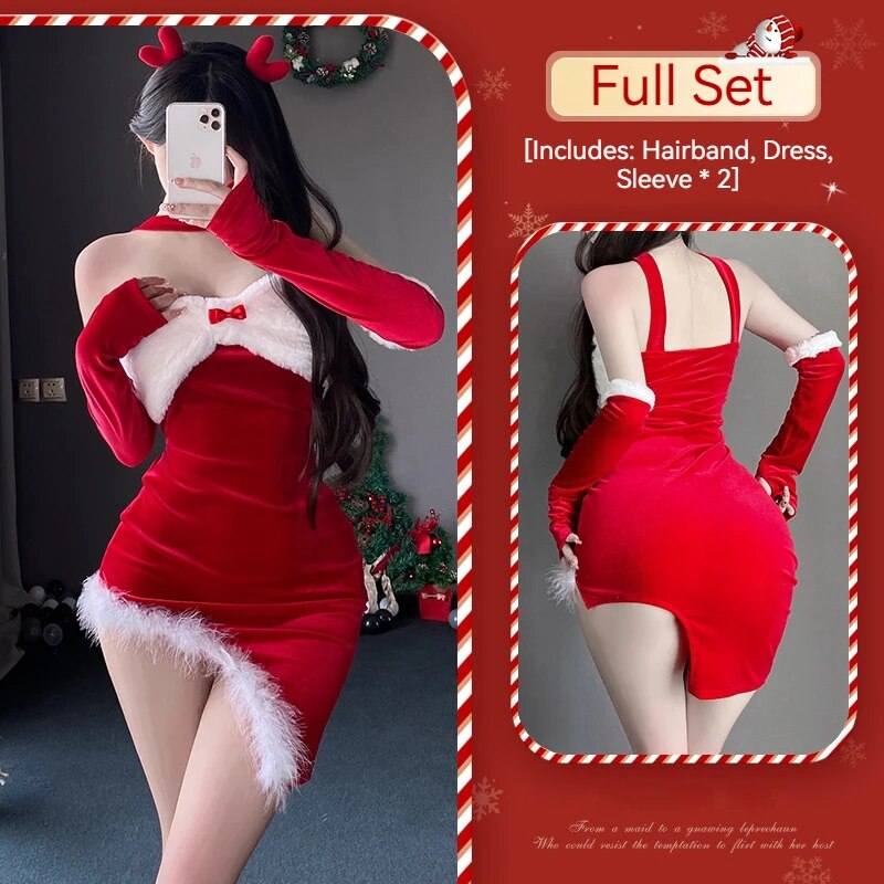 [Wetrose] In Stock Christmas Reindeer Babydoll Cosplay Costume Santa New Year Sexy Lingerie