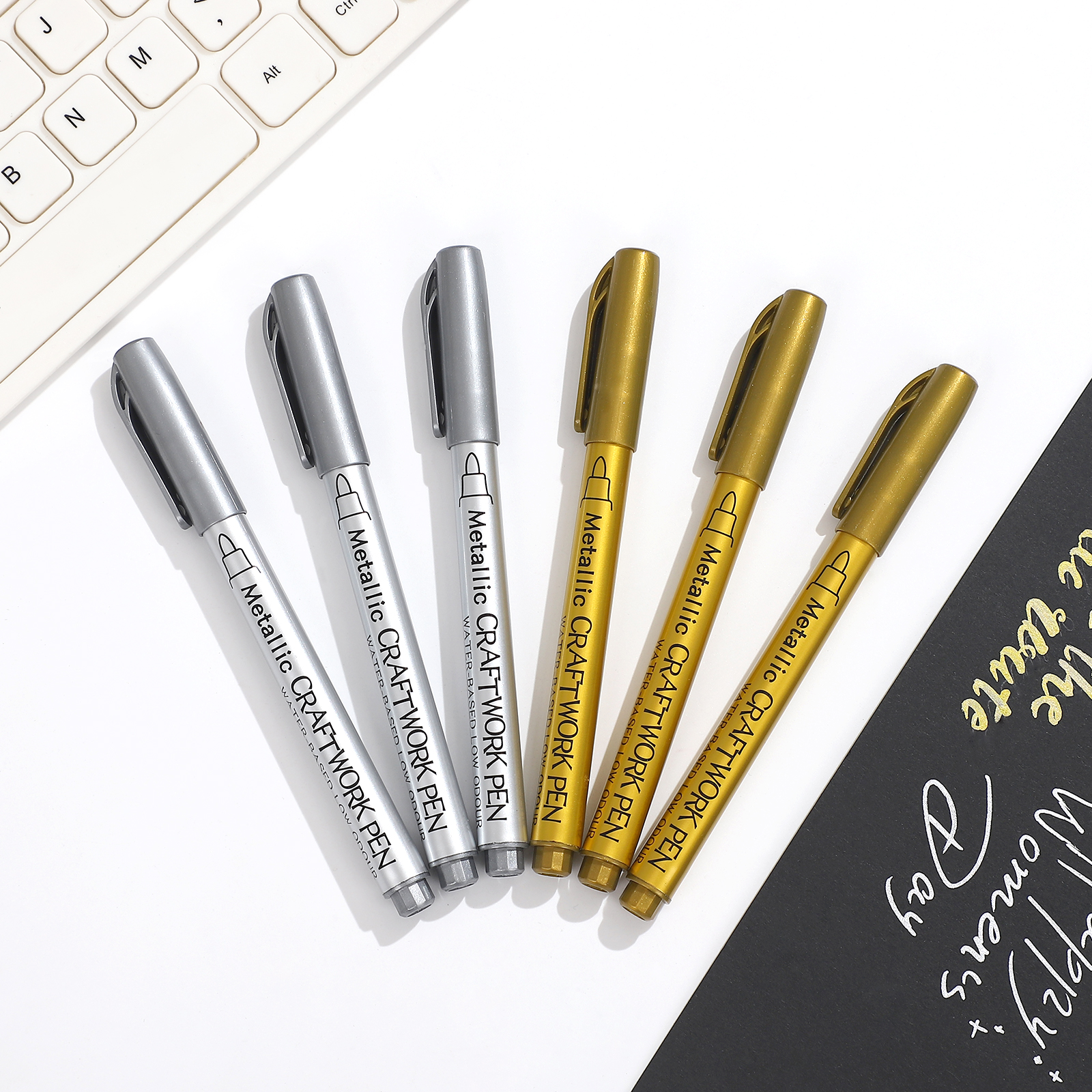 저널세이 4개 세트 골드 실버 메탈릭 컬러 페인트브러시 펜 학생 드로잉