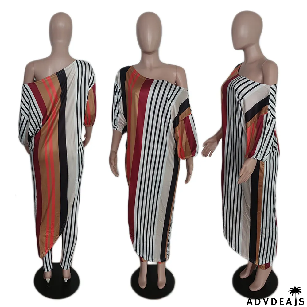 Women's Fashion Casual Loose Plus Size Slash Shoulder Pant Two Piece