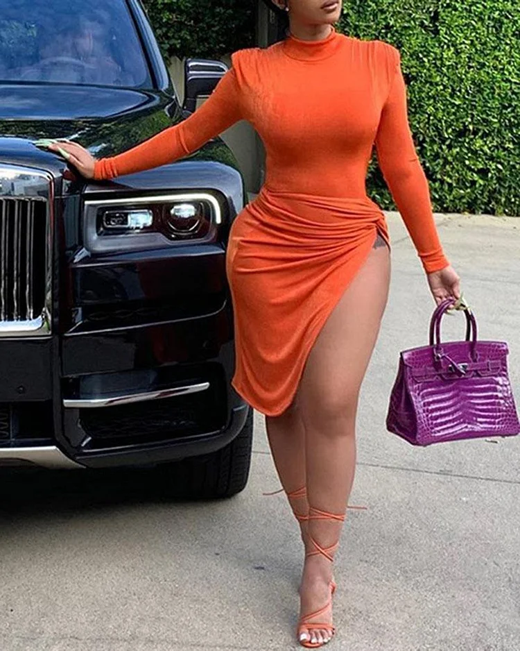 Long Sleeve Irregular Sexy Split Dress