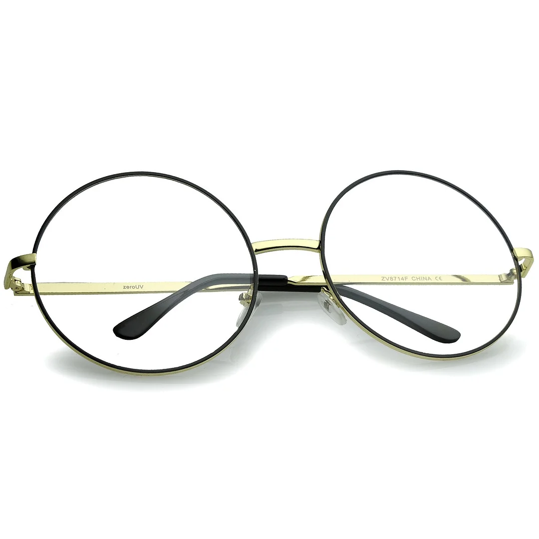 Oversize Metal Frame Slim Temple Clear Lens Round Eyeglasses 60mm