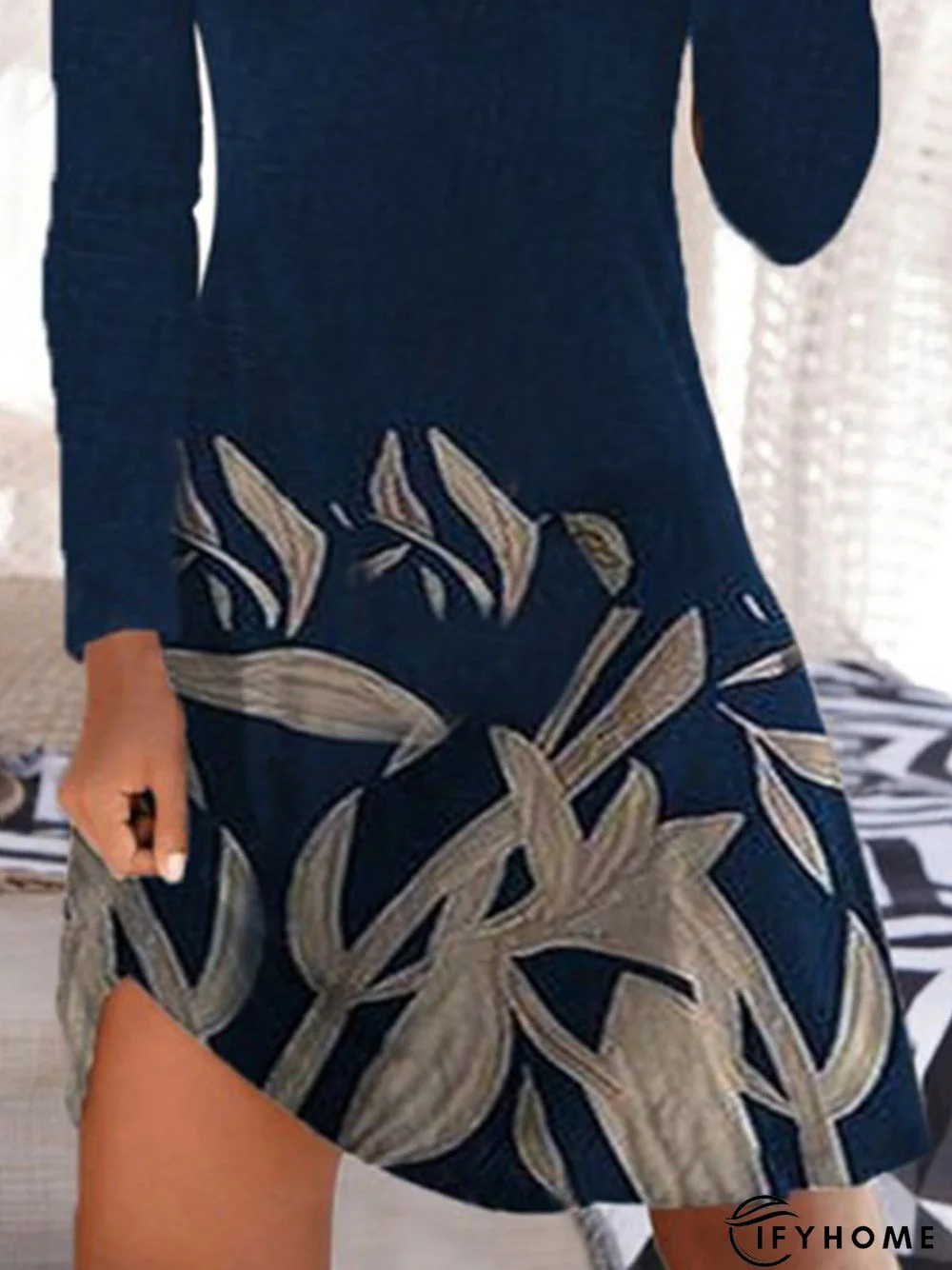 Vintage Floral Printed Long Sleeve Casual Knitting Dress | IFYHOME