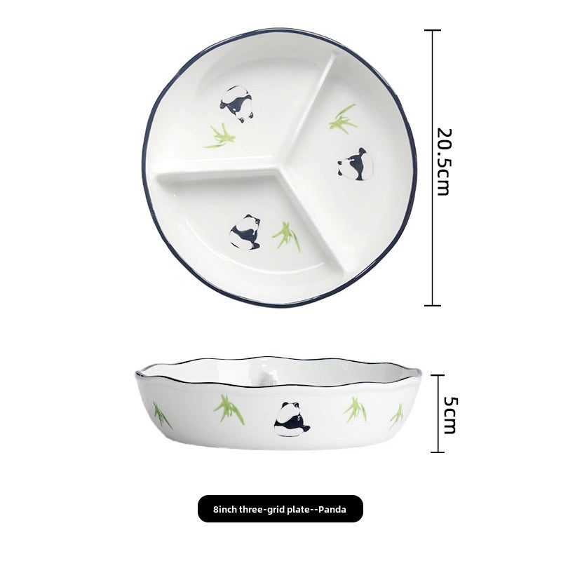 Ceramic Compartment Deep Bowl With Lid Sealed Partition Bowl Heat-resistant Microwave Oven Special Three-compartment Bowl Plate Snack Lunch Box