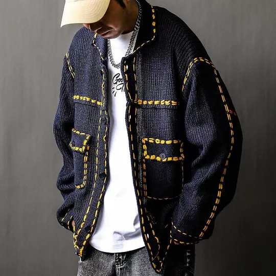 MAXCT jacquard knitted men’s jacket with turn-down collar