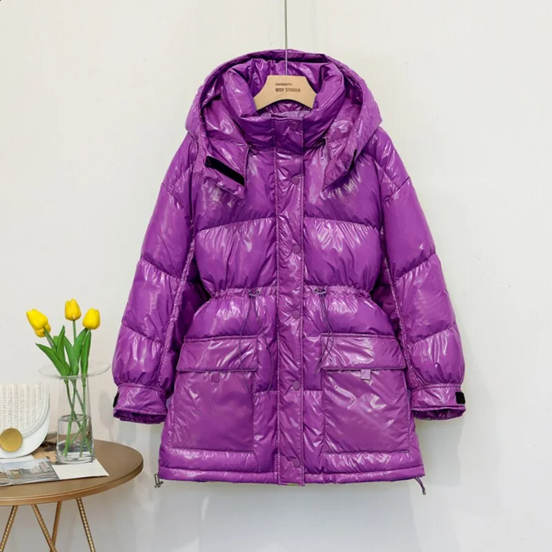 2021 90% White Duck Down Jacket Winter Bright Coat Women Snow Clothes Loose Medium long Female Down Parka Oversize
