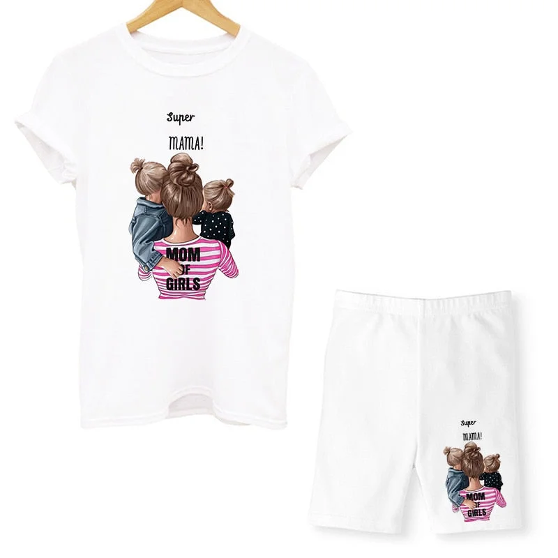 Women Two Piece Set Super Mom Tshirts & Shorts Set Summer Short Sleeve Jogging Biker Shorts Sexy Outfit For Woman Track Suit